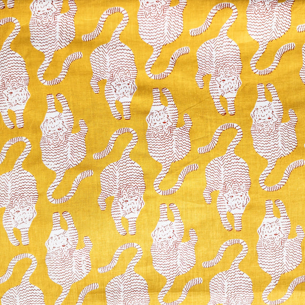 Pure Cotton Yellow With White Tiger Screen Print Fabric