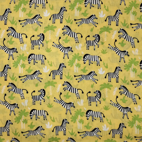 Pure Cotton Yellow With Zebra Screen Print Fabric