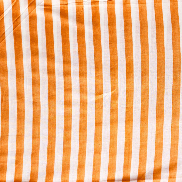 Pure Cottont White With Orange  Fat Stripes  Screen Print Fabric