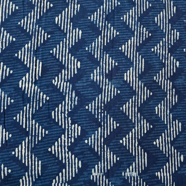 Pure Cottton Indigo With Zig Zag Lines Hand Block Print Fabric