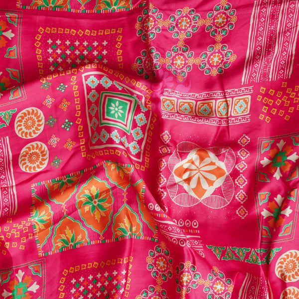 Pure Modal Satin Print Pink With Intricate Design Fabric