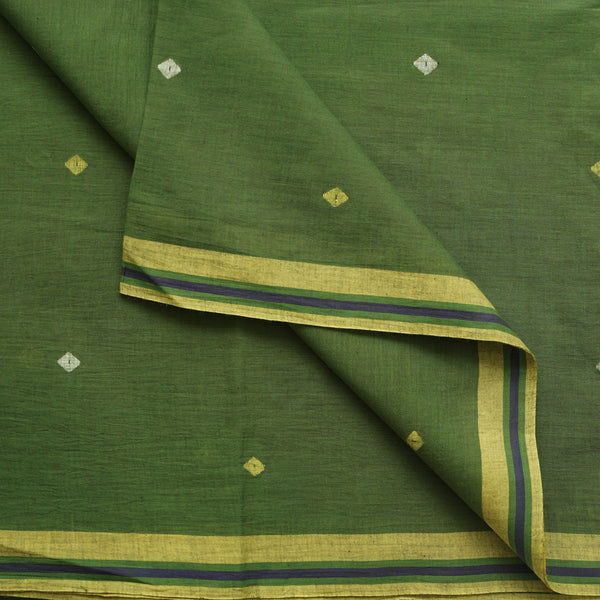 Pure Mul Jamdani Green With White And Light Green Woven Fabric