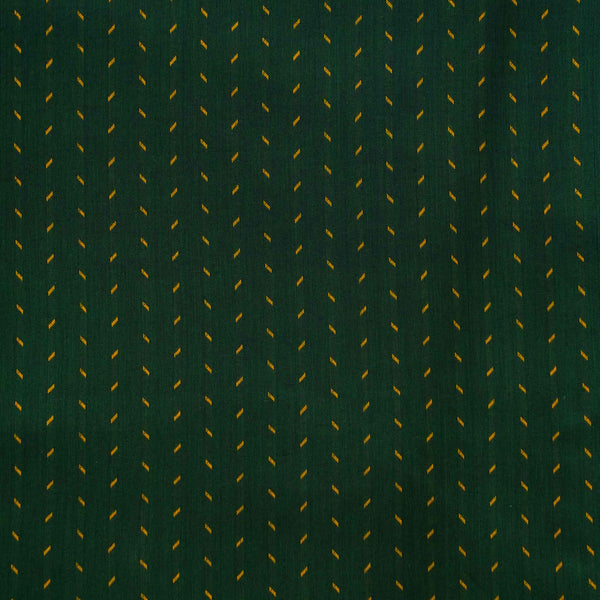 ( Pre-Cut 2 Meter ) Pure South Cotton Handloom Dark Green With Yellow Criss Cross Dots  Woven Fabric