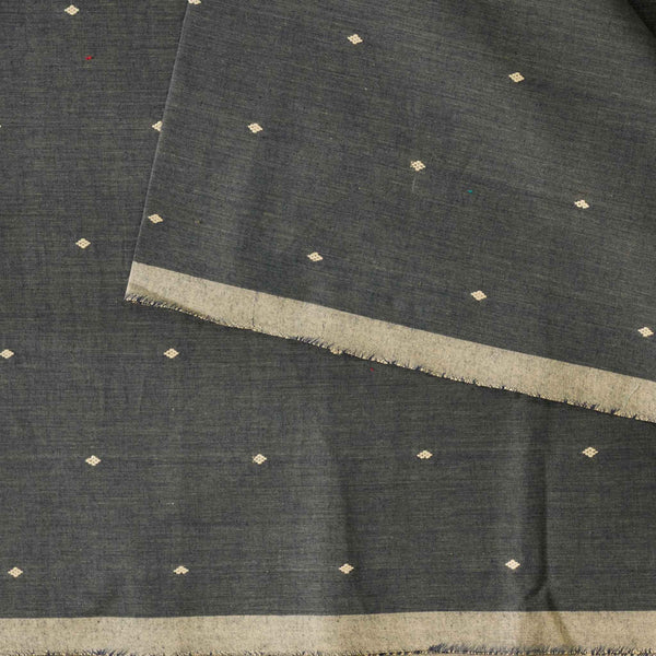 Pure South Cotton Handloom  Grey With Cream Dots Woven Fabric