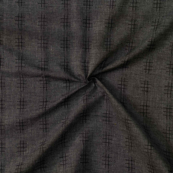 ( Pre-Cut 1 Meter ) Pure South Cotton Handloom Grey With Small Black Checkered Motifs Woven Fabric