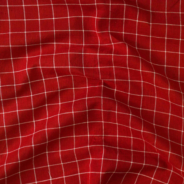 Pure South Cotton Handloom  Maroon With Cream Big Checks Hand Woven Fabric