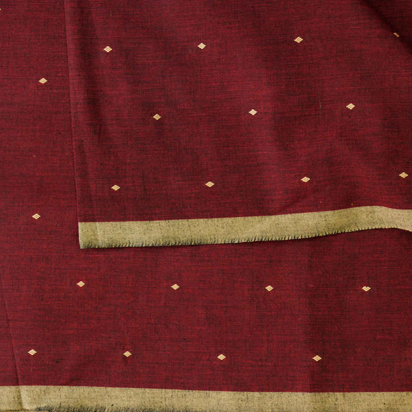 Pure South Cotton Handloom  Maroon With Light Brown Dots Woven Fabric