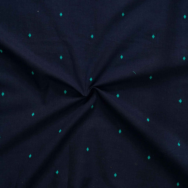 ( Pre-Cut 1 Meter )  Pure South Cotton Handloom Navy Blue With Light Blue Dots  Woven Fabric