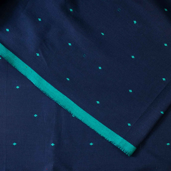 Pure South Cotton Handloom Navy Blue With Light Blue Dots Woven Fabric