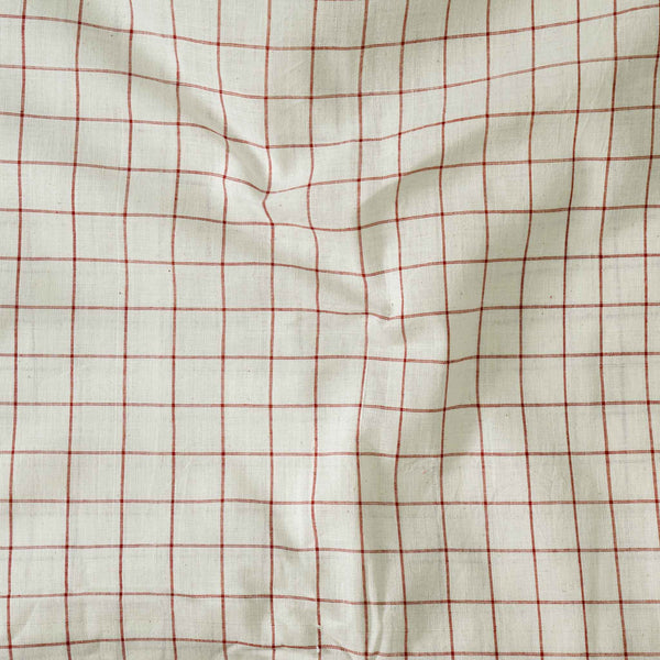 Pure South Cotton Handloom White With Red Big Checks Hand Woven Fabric