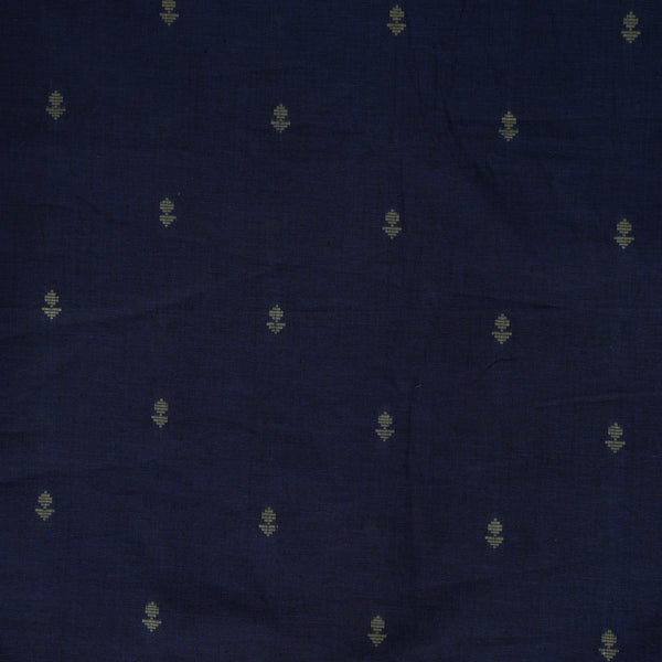 Pure South Cotton Navy Blue With Grey Flower Buds Handwoven Motifs Fabric