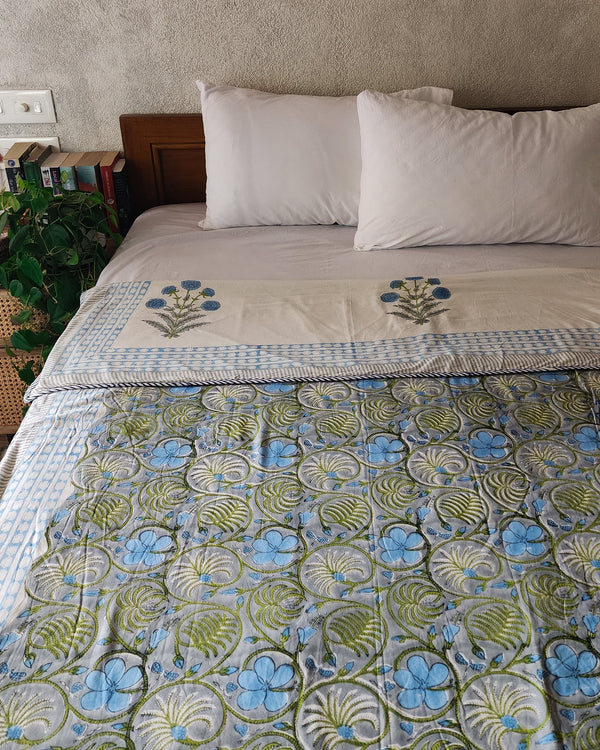 RAATKALI - Pure Cotton Soft Hand Block Printed Double Bed Reversible Dohar Blanket