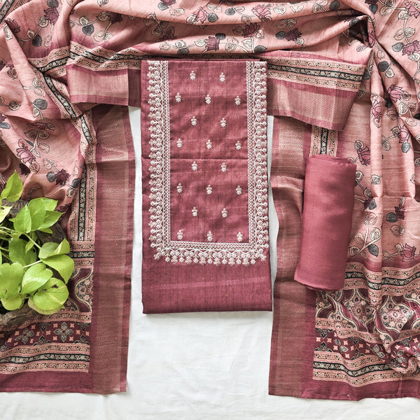 RANISA-Chanderi  Lavender With Emboiderey Top And Rayon Bottom And Chanderi Dupatta