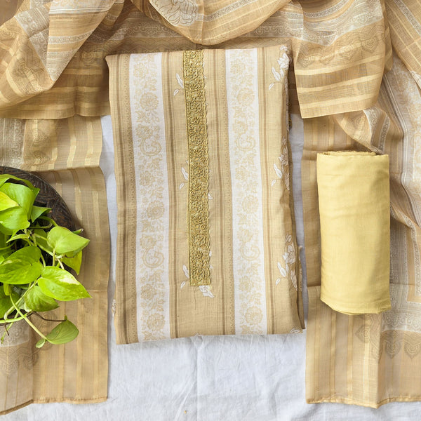 RANISA-Jute Light Mustard With Lace Design Nack suit