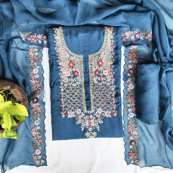 RANISA-Teal Blue With Heavy Aari Work Yoke Suit