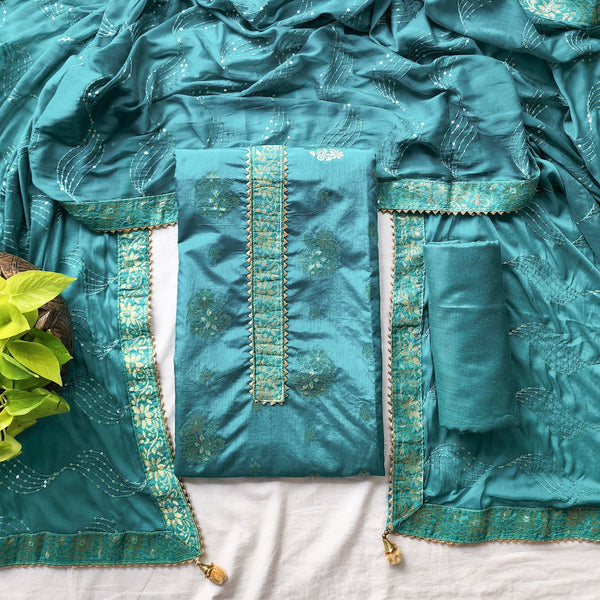 RANISA-Teal Green Zari Work Yoke Suit