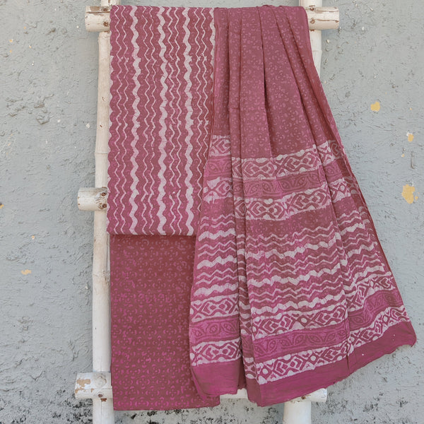 ROZANA -Pure Cotton Lavender With Intricate Design Of White Top And Lavender Cotton Bottom And Cotton Dupatta