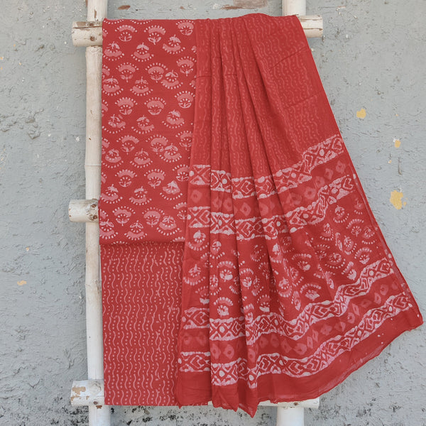 ROZAN -Pure Cotton Orange With Intricate Design Of White Top And Orange Cotton Bottom And Cotton Dupatta