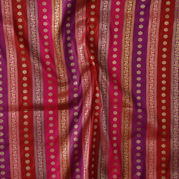 Red And Purple And Pink With Gloden Border Woven Fabric