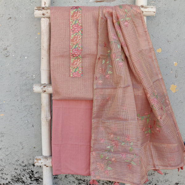 SAILEE-Kota Peach With Neck Emboriderey Yoke Top And Peach Cotton Bottom And Kota Dupatta