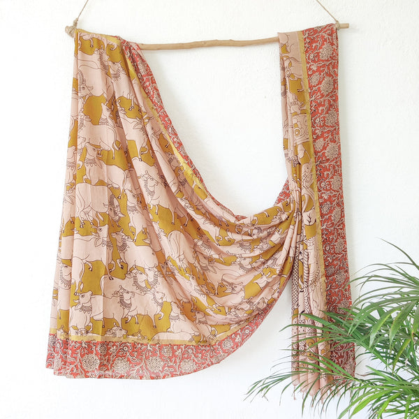 SIYA-Modal Cotton Kalamkari Mustad With Cream Saree