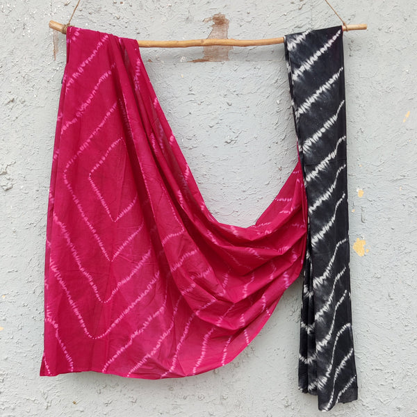 SUHANI-Pure Cotton Shibori Pink With Black Tie And Dye Saree