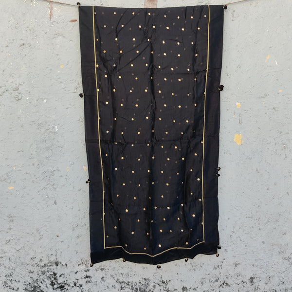 Satin Gold Polka Dupatta Black