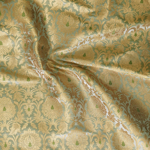 Sea Green With Golden Zari Wild Flower Jaal Brocade Woven Fabric