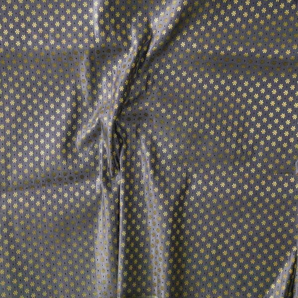 Sliver With Glden Flower Motif Brocade Woven Fabric