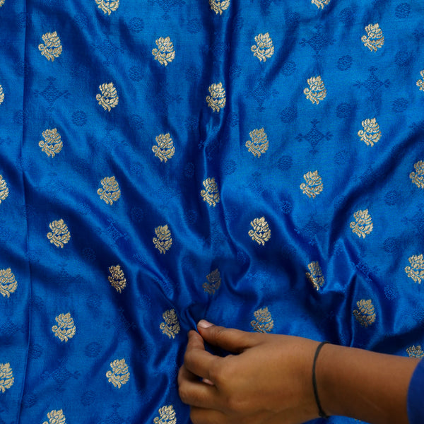 Soft Banarasi Blue With Golden Zari Gaji Butti Fabric