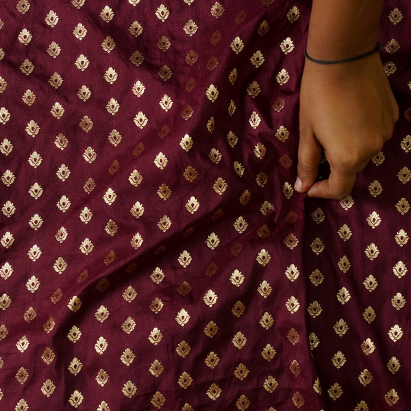 Soft Banarasi Brocade Maroon With Golden Zari Butti Fabric