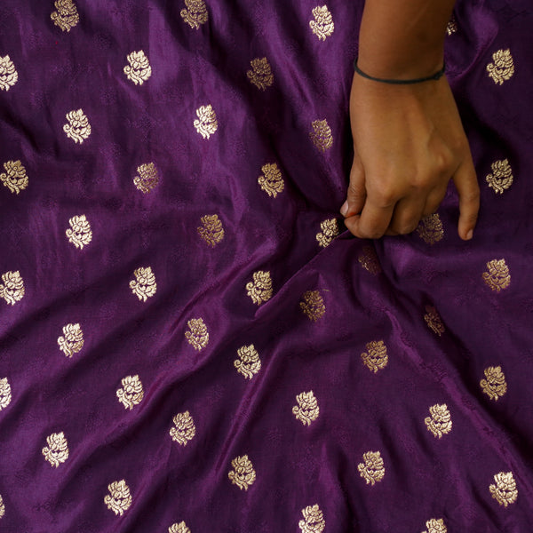 Soft Banarasi Purple With Golden Zari Gaji Butti Fabric