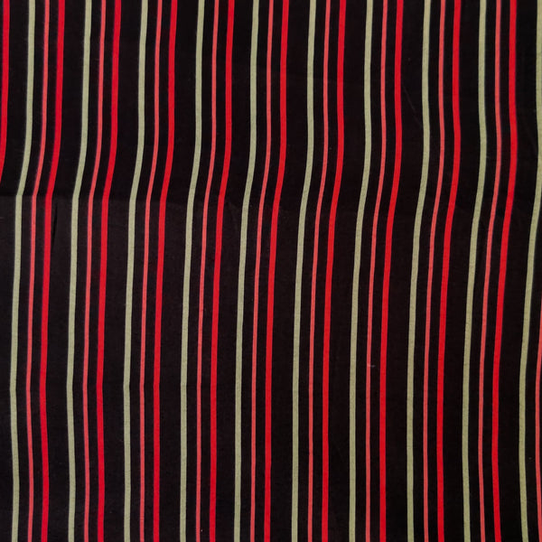 ( Pre-Cut 1.35 Meter ) Soft Cotton Silk Black With Red Pink Stripes Screen Print Fabric