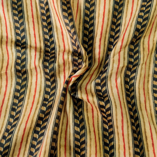 Pre-Cut 1 Meter Soft Cotton Silk Light Brown With Intricate Stripes Screen Print Fabric