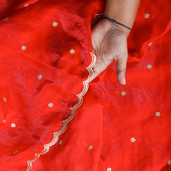 Soft Tissue Red With Tiny Sequincs Flower Fabric