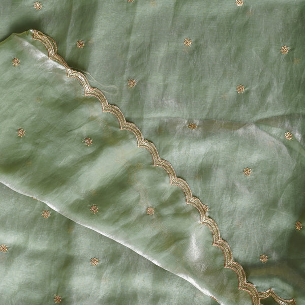 Soft Tissue Sea Green With Tiny Sequincs Flower Fabric