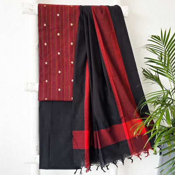 TANISHKA-Pure Cotton Handloom Maroon With Black Suit