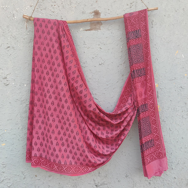 TARA-Pure Cotton  Bagh Dark Pink   Hand Block Printed Saree
