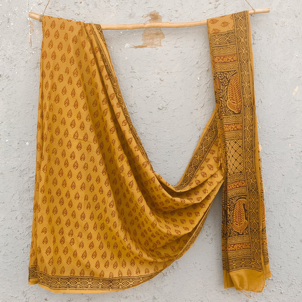 TARA-Pure Cotton  Bagh Mustard Hand Block Printed Saree