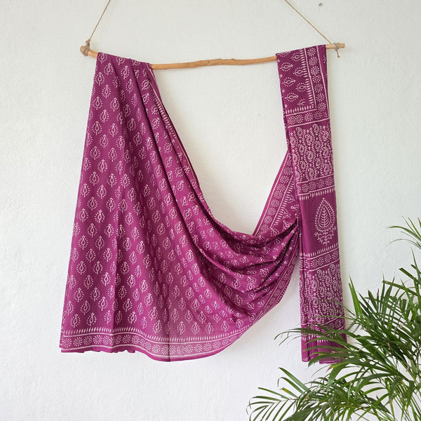 TARA-Pure Cotton Lavender With White Checks Saree