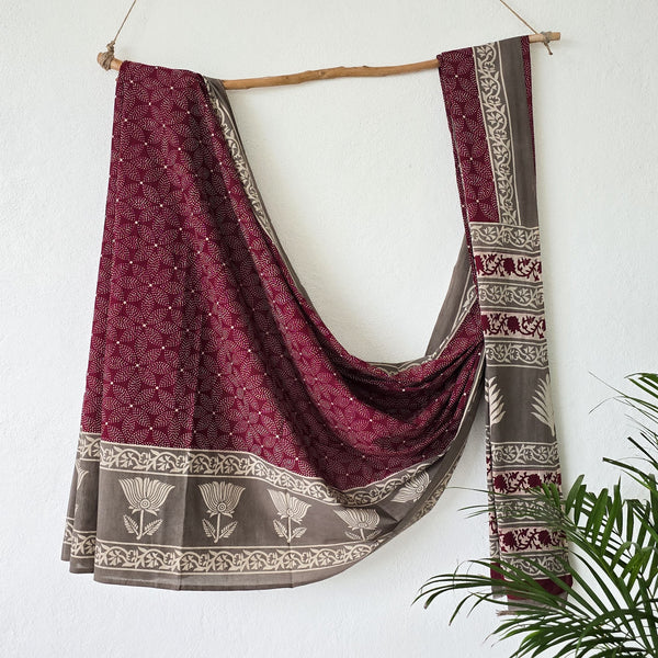 TARA-Pure Cotton Maroon With Grey Saree