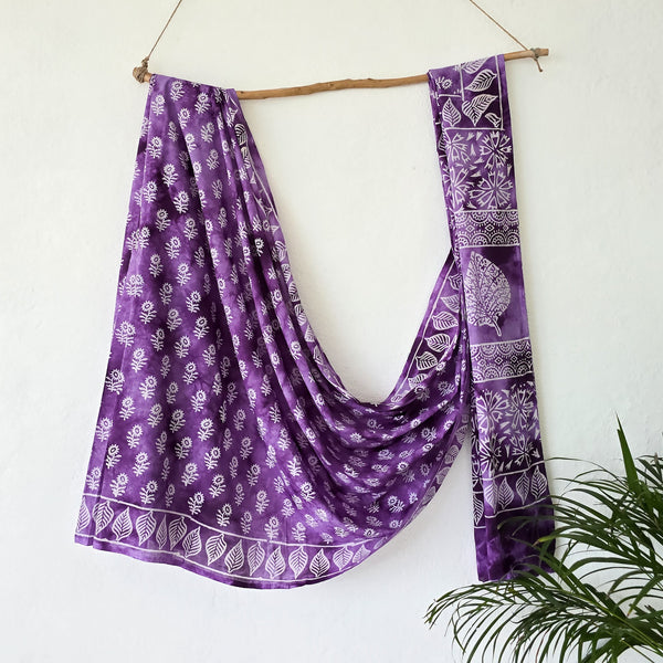 TARA-Pure Cotton Purple Batik Intricate Design Saree