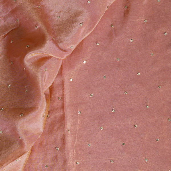 Tissue Peach With Tiny Sequincs Flower Fabric