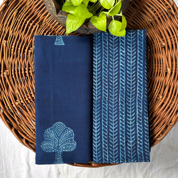 Top Bottom Combo Pure Cotton Akola Indigo Tree Motif Top Fabric And  Border  Bottom Fabric (2.5 Meters Each)