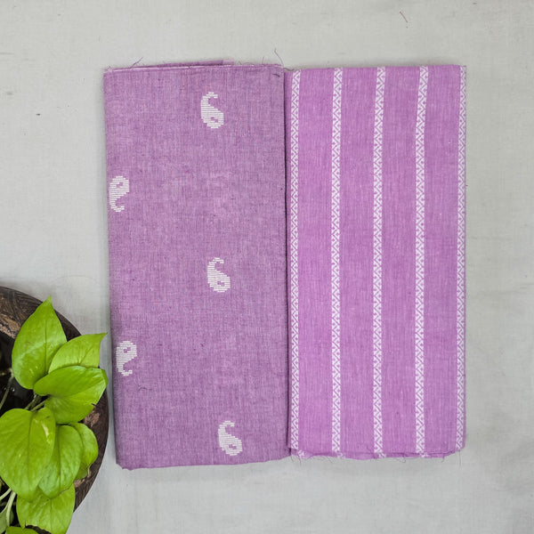 Top Bottom Combo Pure Cotton Handloom Purple With White Small Kairi Fabric With Handloom Purple With White Stripes Bottom Fabric (2.5 Meters Each)