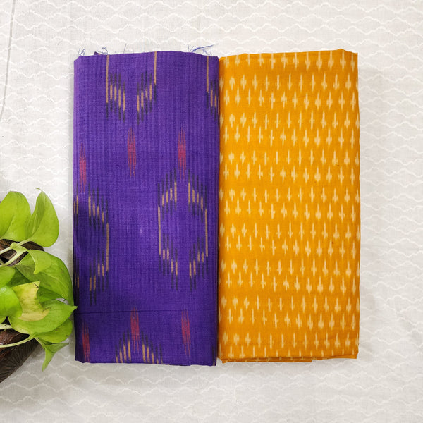 Top Bottom Combo Pure Cotton Ikkat Purple With Mustard Top Fabric And Mustard Bottom Fabric (2.5 Meters Each)