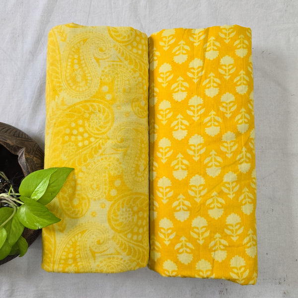 Top Bottom Combo Pure Cotton Light Dabu Jaal Fabric With Floral Motifs Bottom Fabric (2.5 Meters Each)