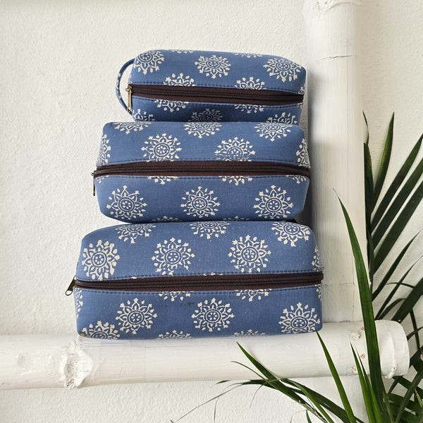 Travel Utility Multipurpose Pouches Pack Of 3 Dabu Blue Flower