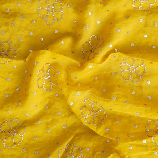 Yellow Silk Organza Mukaish Work Fabric