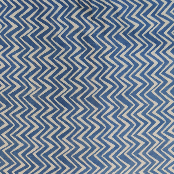 Pre-cut 2 meter pure Cotton Dabu Blue With Cream Zig Zag Hand Block Print Fabric